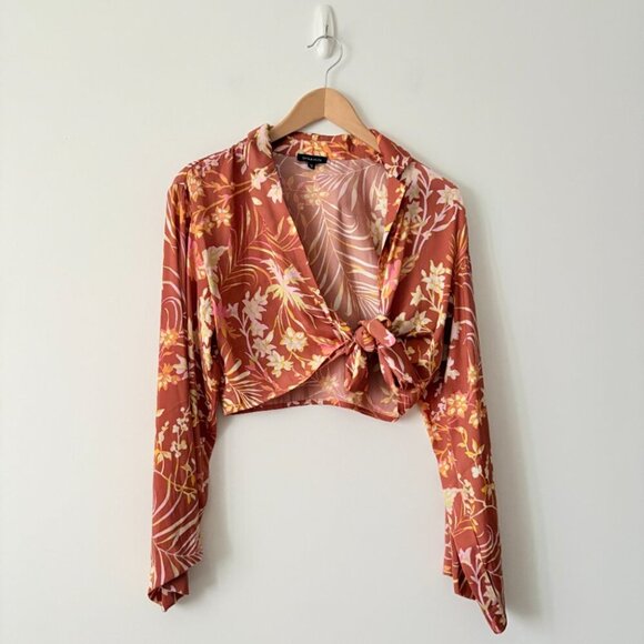 Dynamite SET Heidi Flowy Wide Leg Pants Maeve Tie Front Top Satin Floral Small - Picture 5 of 9